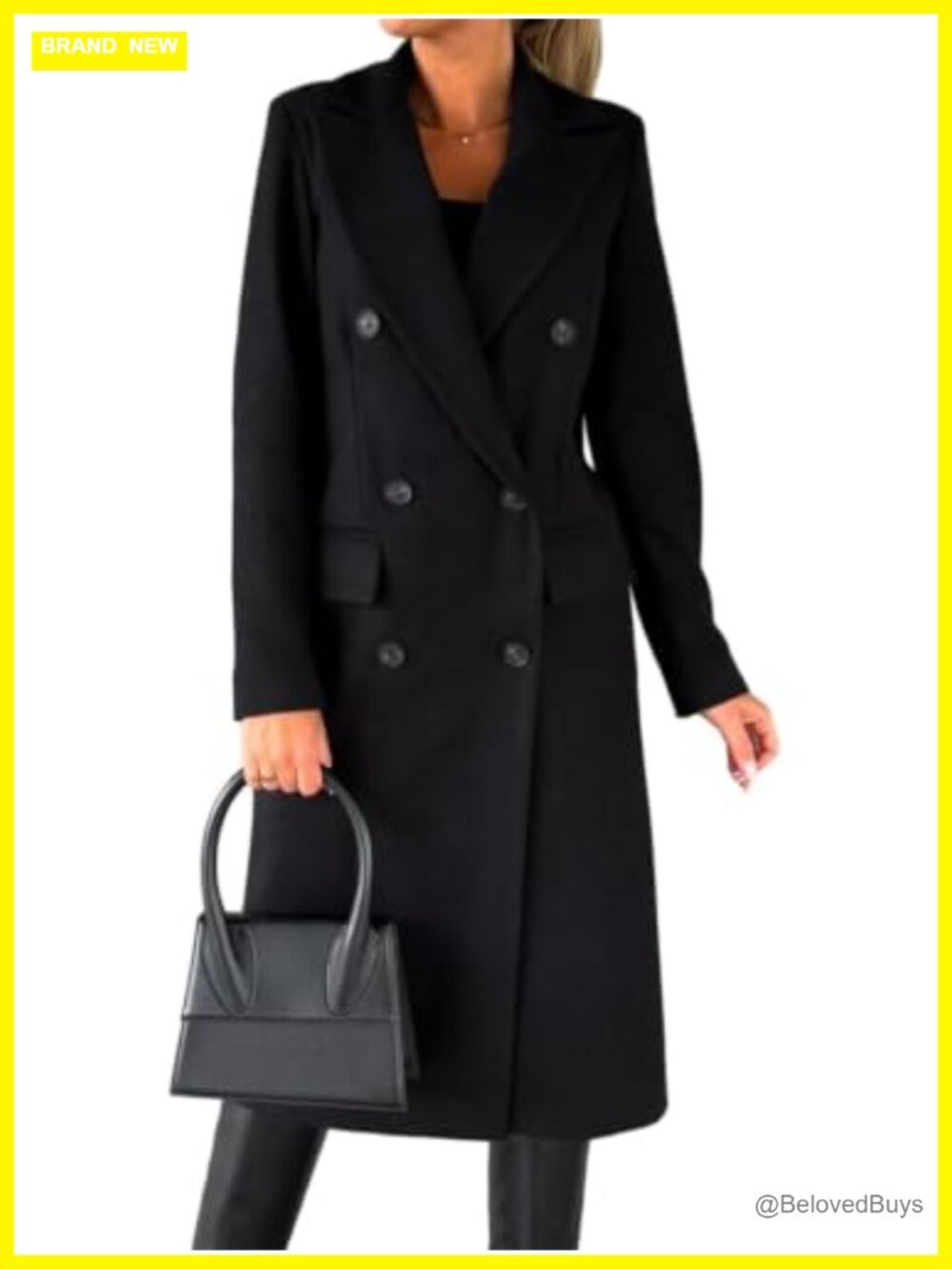 Womens Long Wool Coat Double Breasted Trench Coat Fall Winter Pea Coat